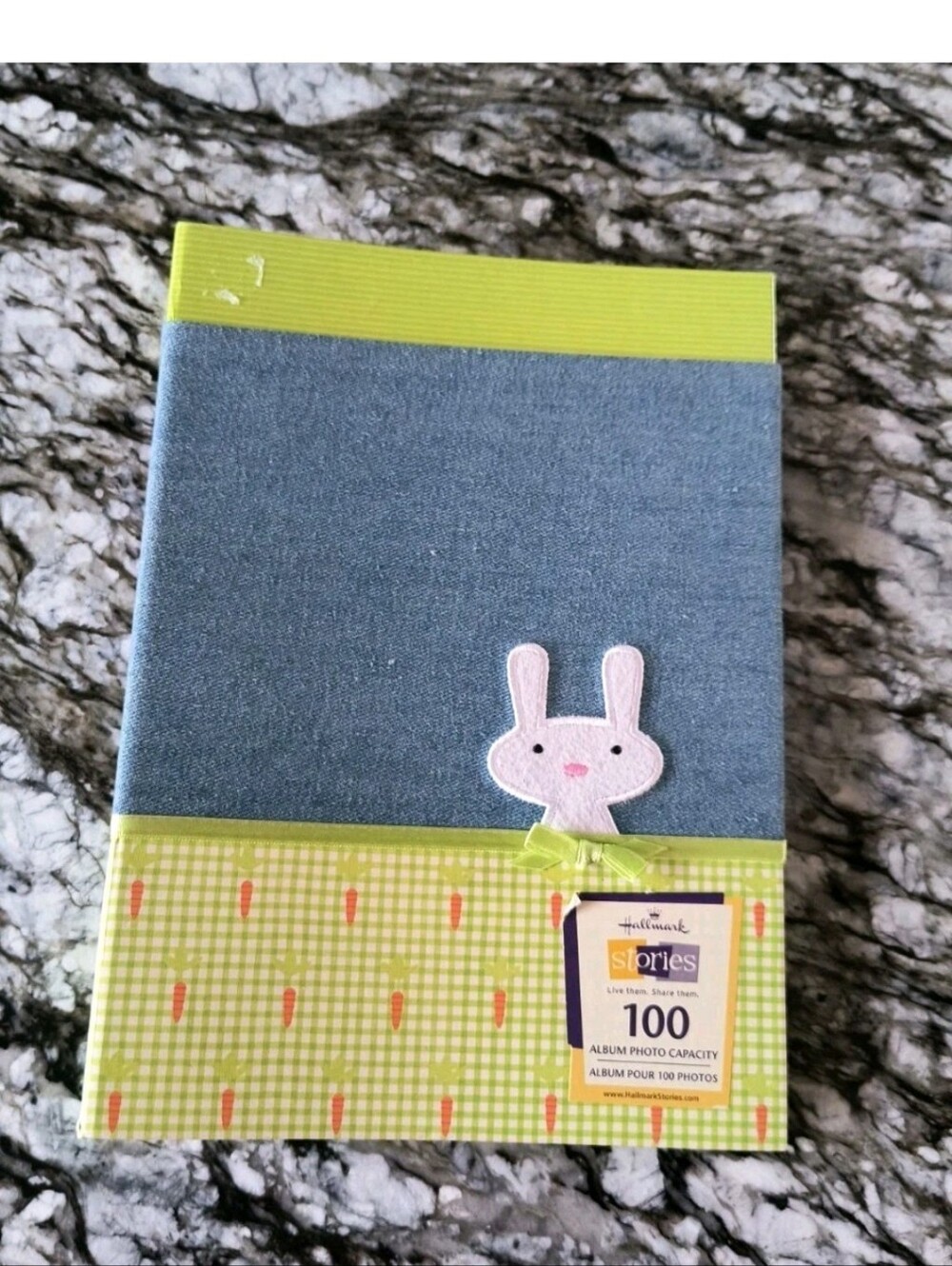 Hallmark Stories Photo Album Denim Bunny 100 4x6 Photo Capacity  Cute Blue Green